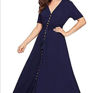 💙 Button Up Split Flowy Party Maxi Dress